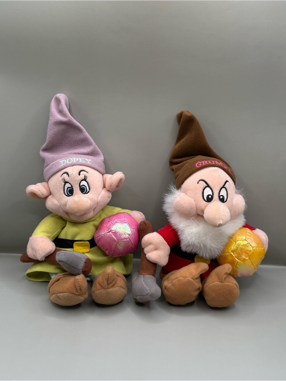 Disney Snow White Dopey & Grumpy Plush Dolls - Pink and Brown Holiday Plush Set